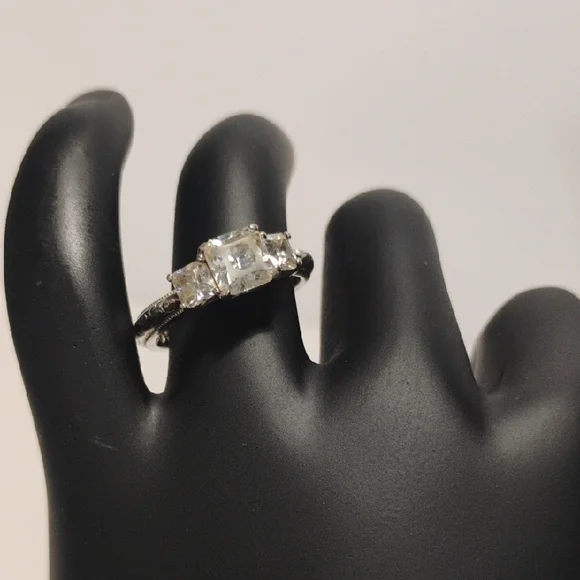 Tacori Set Of  Sterling 925 Silver Trio Princess CZ Ring And Matching Band Sz 7 - Picture 2 of 16